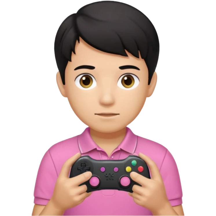 generate a pretty tan bratz boy with a pink polo. Holding a gaming controller in hand. Black hair emoji