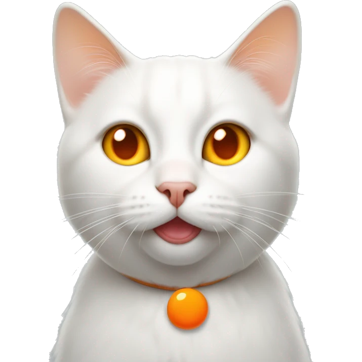 White cat with an orange dot in the back  and an orange tail with the tongue outside emoji