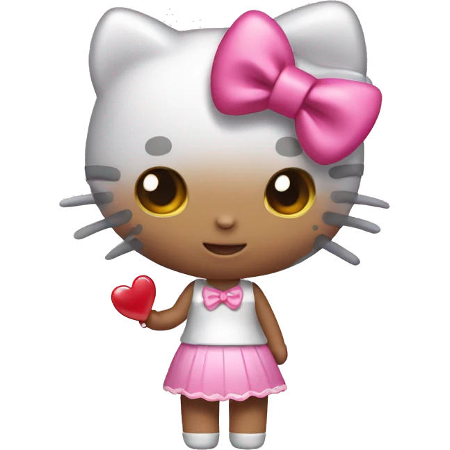 Hello kitty with pink bow on head with a pink heart in her hand emoji