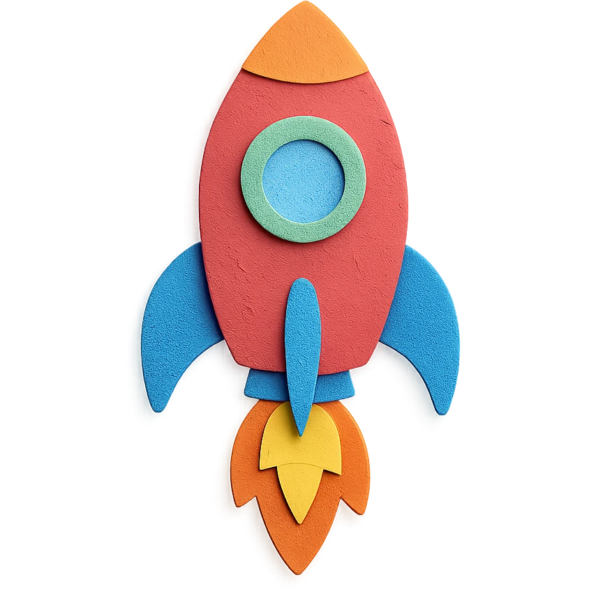 colorful and playful paper-craft style rocket ship emoji