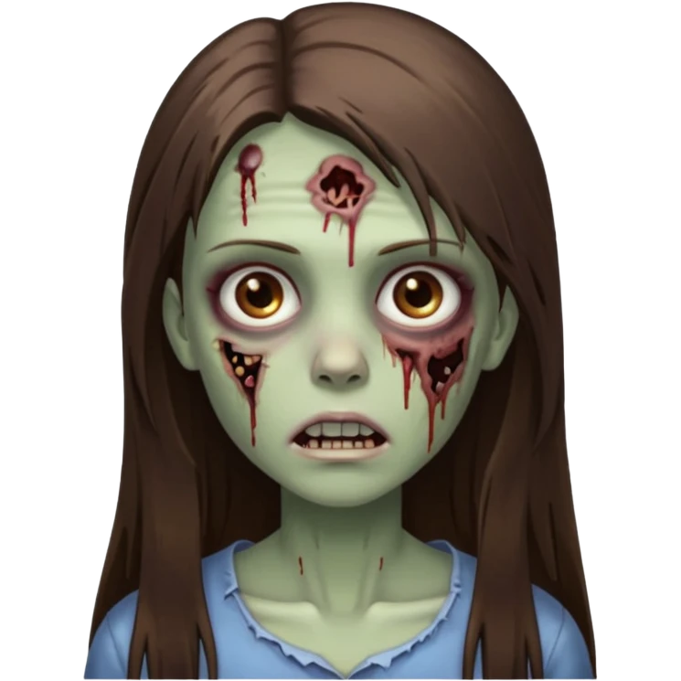 a zumbi girl with long brunette straight hair and light brown eyes emoji