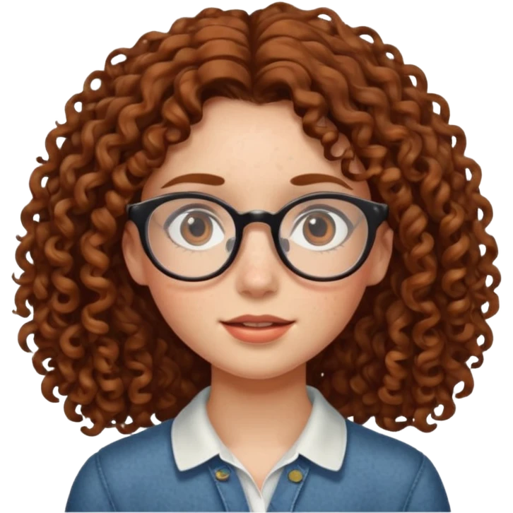 freckled girl with curly hair with glasses emoji