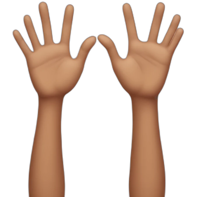 Two hands in air, left hand is missing pinky finger emoji