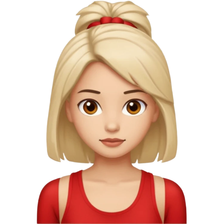 A girl with 3a type har with a red tank top and brown eyes emoji