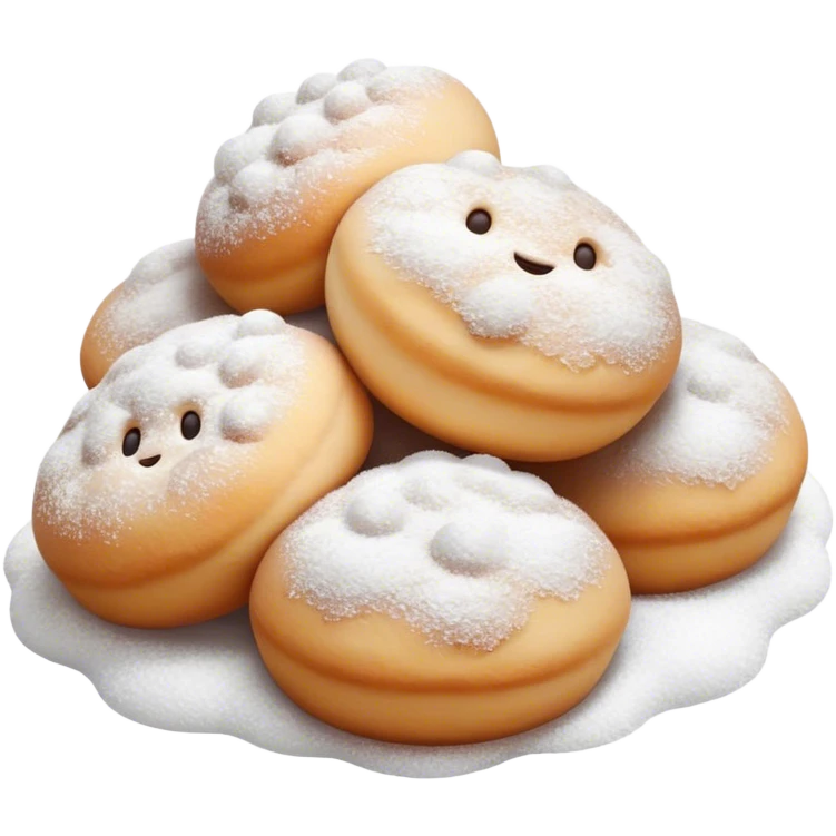 Cinematic Realistic Fritule Dessert Emoji, featuring small, fluffy dough balls dusted with powdered sugar rendered with delicate textures and warm, inviting lighting. emoji