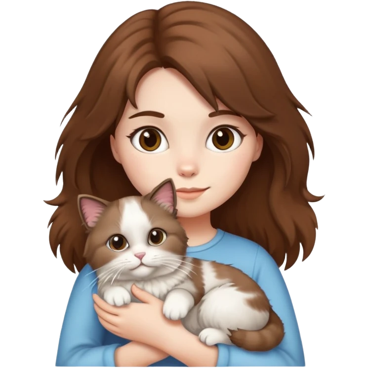 brown-haired girl holding a fluffy ragdoll cat emoji
