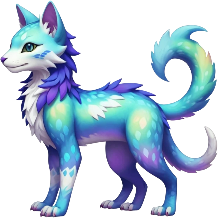 Kawaii colorful iridescent beautiful pretty elegant divine edgy fantasy feline-vernid-sergal-Fakémon-Pokémon-fursona-animal-creature with accessories, full body, with intricate detailed markings emoji