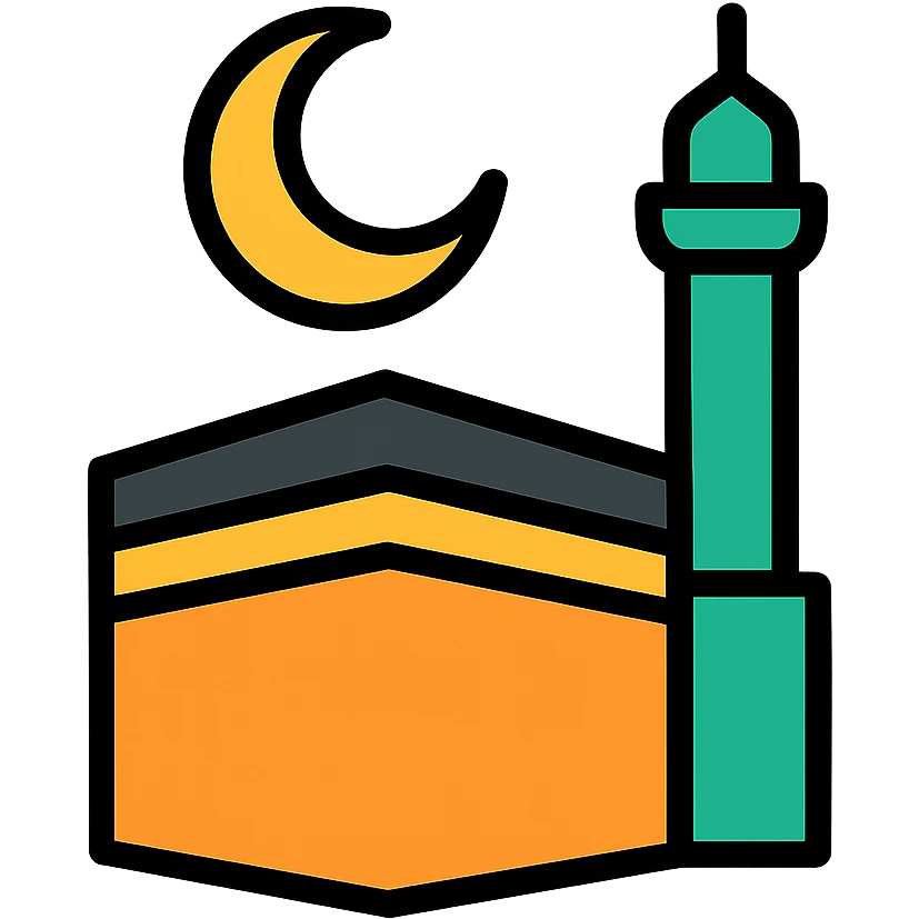 Mecca mosque silhouette with crescent moon emoji