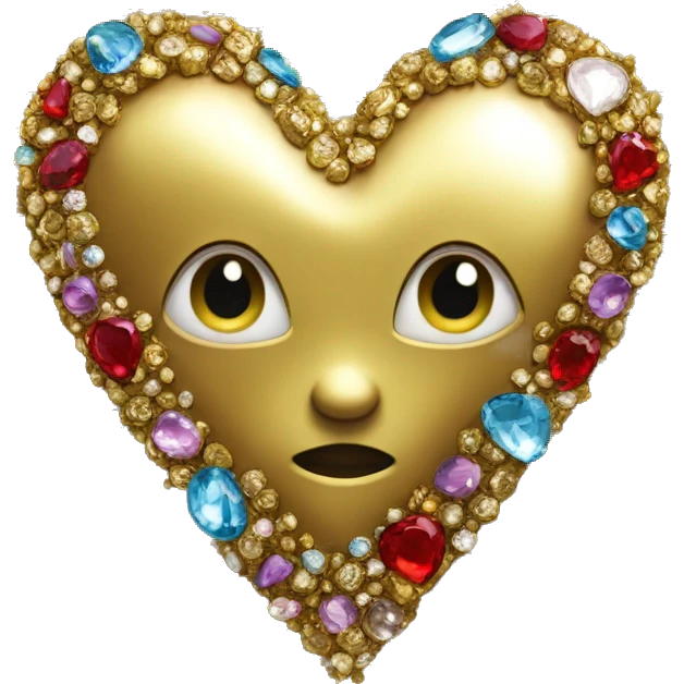 A gold heart encrusted with jewels emoji