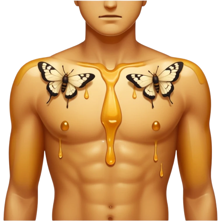 close up male torso with honey gloss drip and moths nearby emoji
