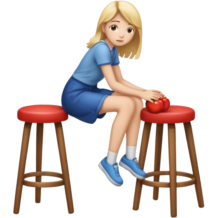 a girl is sitting on a stool seeing whole body on right side emoji