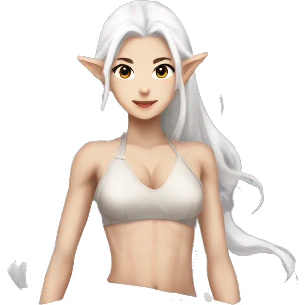 Asian feminine body abs long white hair elf  emoji