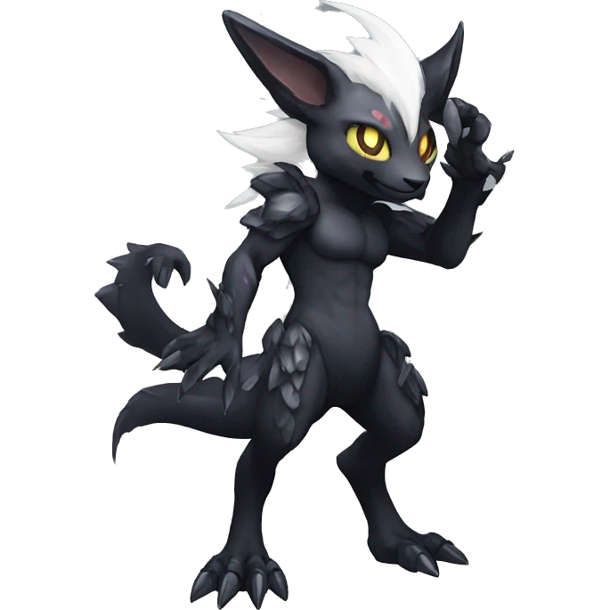 Kawaii edgy fantasy dark-themed animal hybrid Fakemon full body emoji