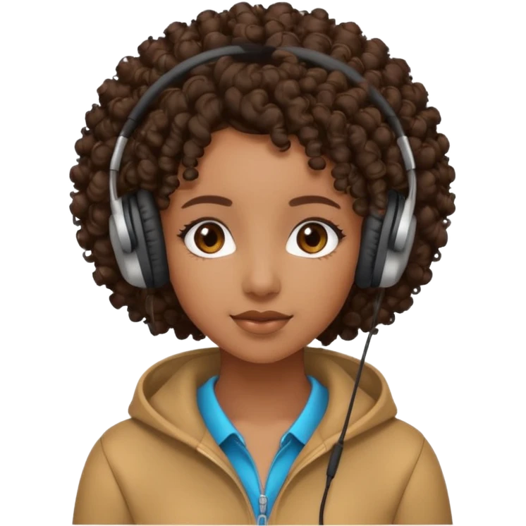 curly haired with headphones in and  black girl with emoji