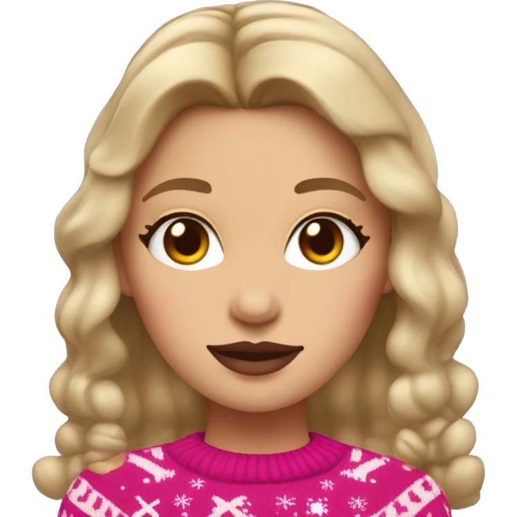 dark blond hairwd girl with christmas sweater and raindeer horns and pink lipstick emoji