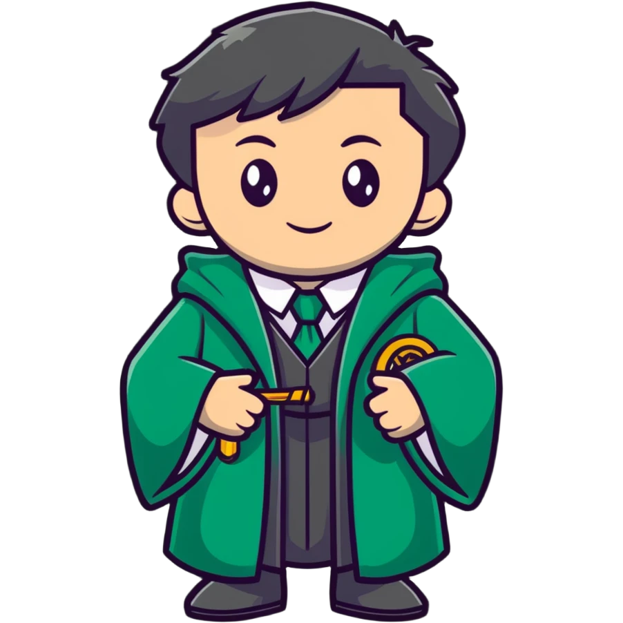 Young wizard in Slytherin uniform with green tie and robe emoji