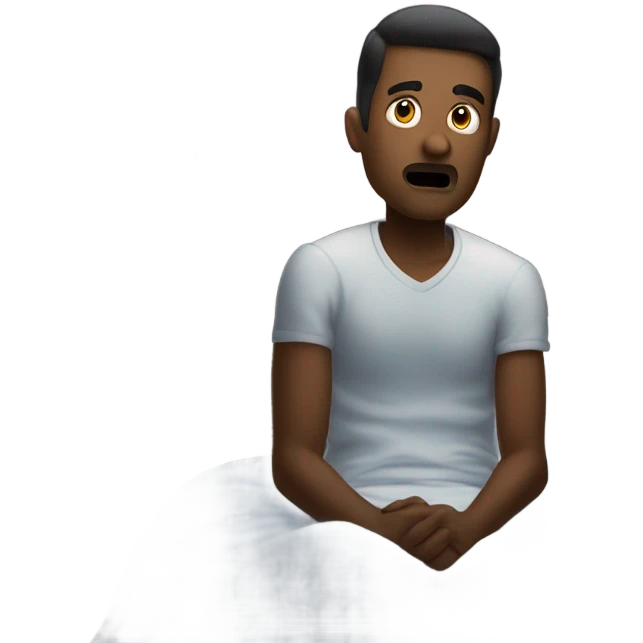Man seeing a dark figure with his nightstand reading 12:30 am midnight emoji
