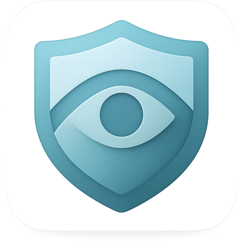 Minimal, modern logo for 'Early Risk' app: geometric, clean, macOS-style icon with soft gradients and subtle shadows. No text, no checkmarks or arrows. Evoke proactive, reassuring, high-quality feel. Use calm, trust-inspiring colors (blues, teals, soft grays). Design suggests early detection, insight, and protection with abstract shield, eye, or layered forms but not generic. Flat or lightly 3D, balanced, crisp, suitable for favicon and large branding. Transparent background. emoji