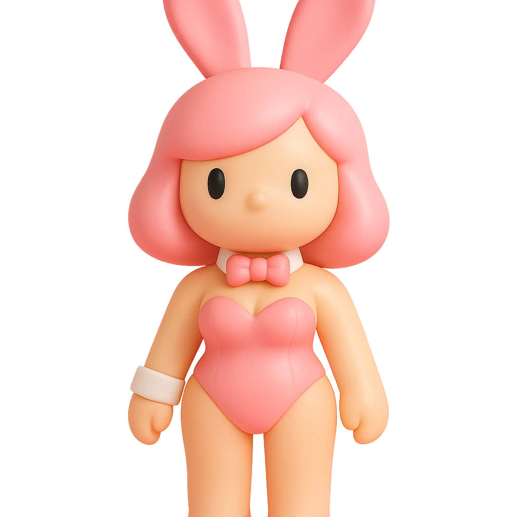 female character in a classic PlayBoy Bunny outfit, pink color, bunny ears, bow tie emoji