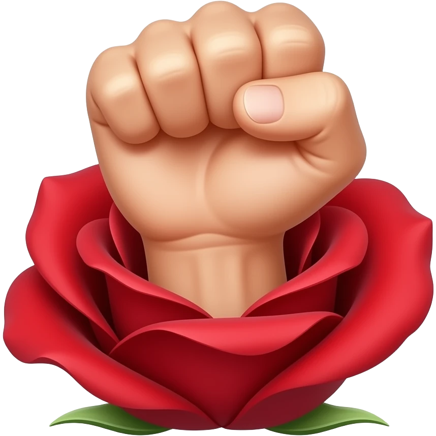 A fist rising out of a red rose blossom emoji