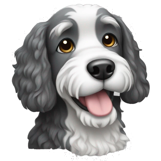 Black, gray, and white doodle dog emoji