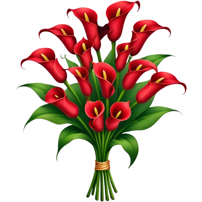 big bouquet Red Calla Lily, luxuriant, stem, leaf emoji