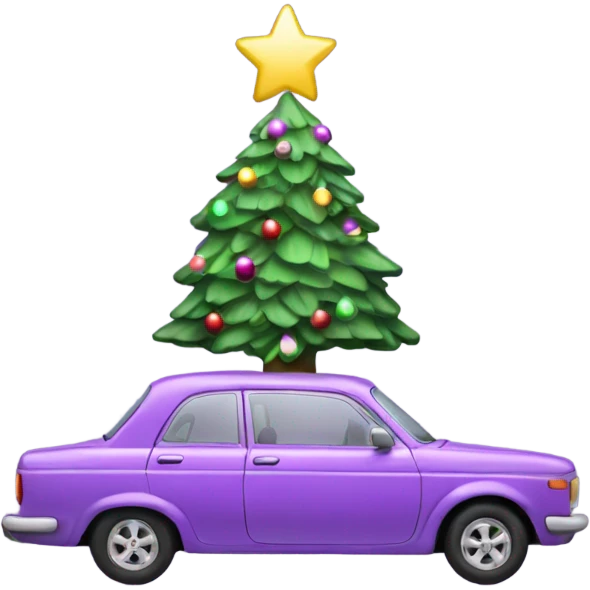 Christmas light purple car with Christmas tree emoji