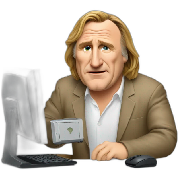 Gérard Depardieu using a computer emoji