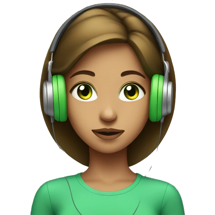 Girl with a green eyes listening a music on headphones  emoji