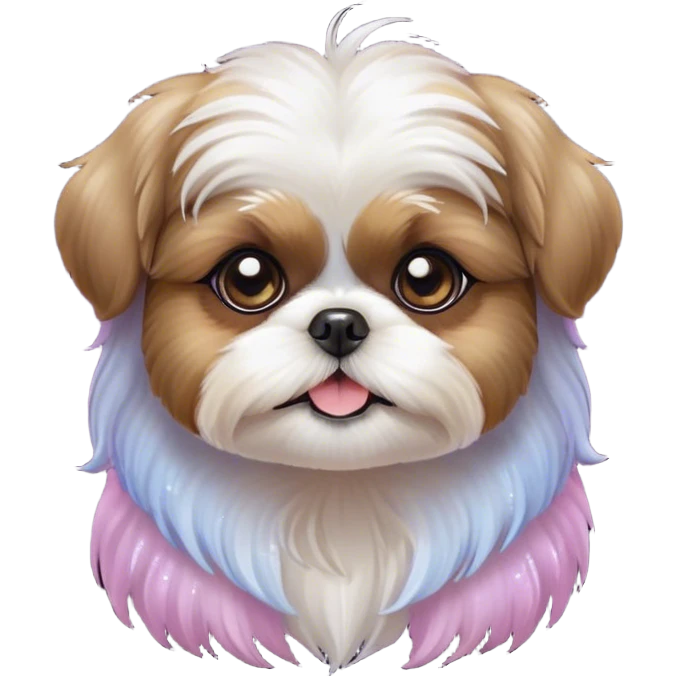 Cinematic Cute Shih Tzu Portrait Emoji, Head playfully tilted with large, sparkling eyes and a fluffy, endearing fur in gentle, pastel tones, simplified yet irresistibly charming, highly detailed, glowing with a warm, cuddly radiance, high shine, radiating affectionate and joyful energy, styled with a soft, playful outline, capturing the essence of a cute Shih Tzu that seems destined to charm everyone in its path! emoji
