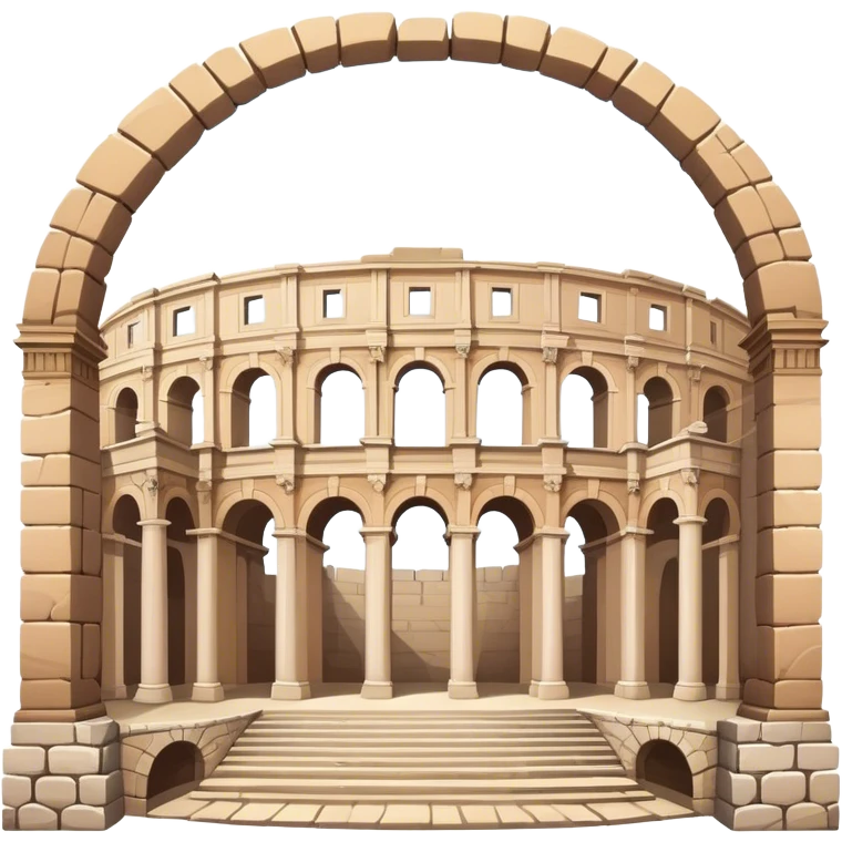 Cinematic Realistic Pula Arena Landmark Emoji, presenting the grand Roman amphitheater with towering stone arches. emoji