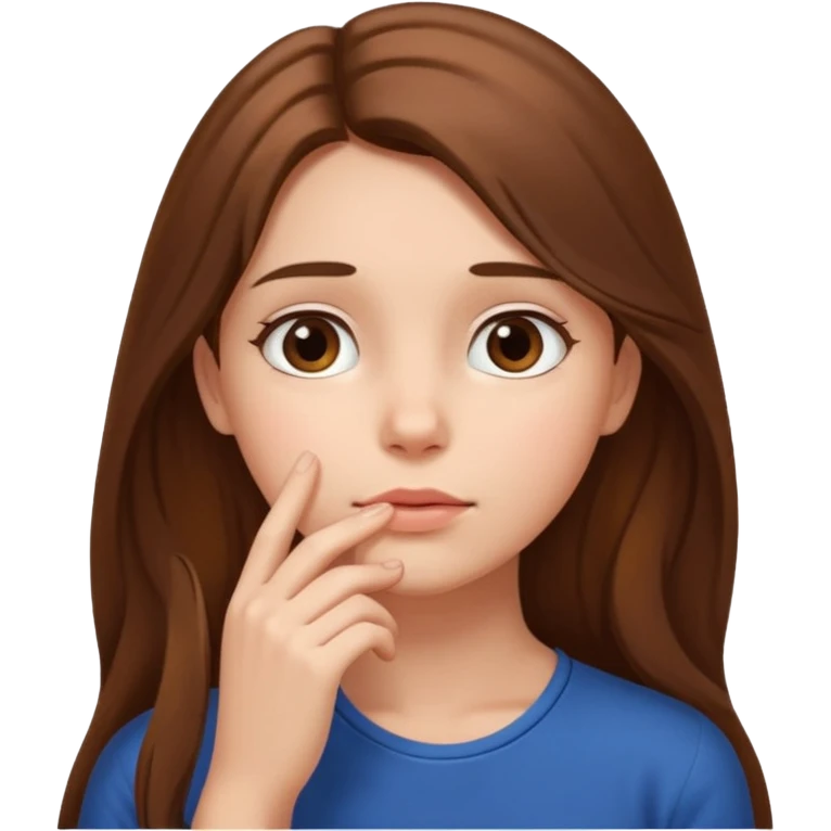a thoughtful girl looks up and holds her hand under her chin emoji