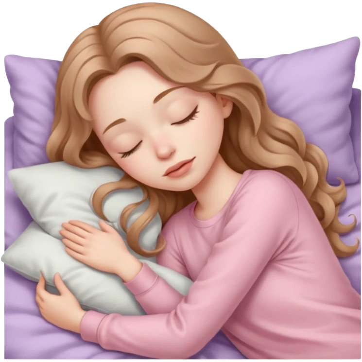 girl with pale skin and long wavy light brown hair in light pink clothes sleeping alone emoji