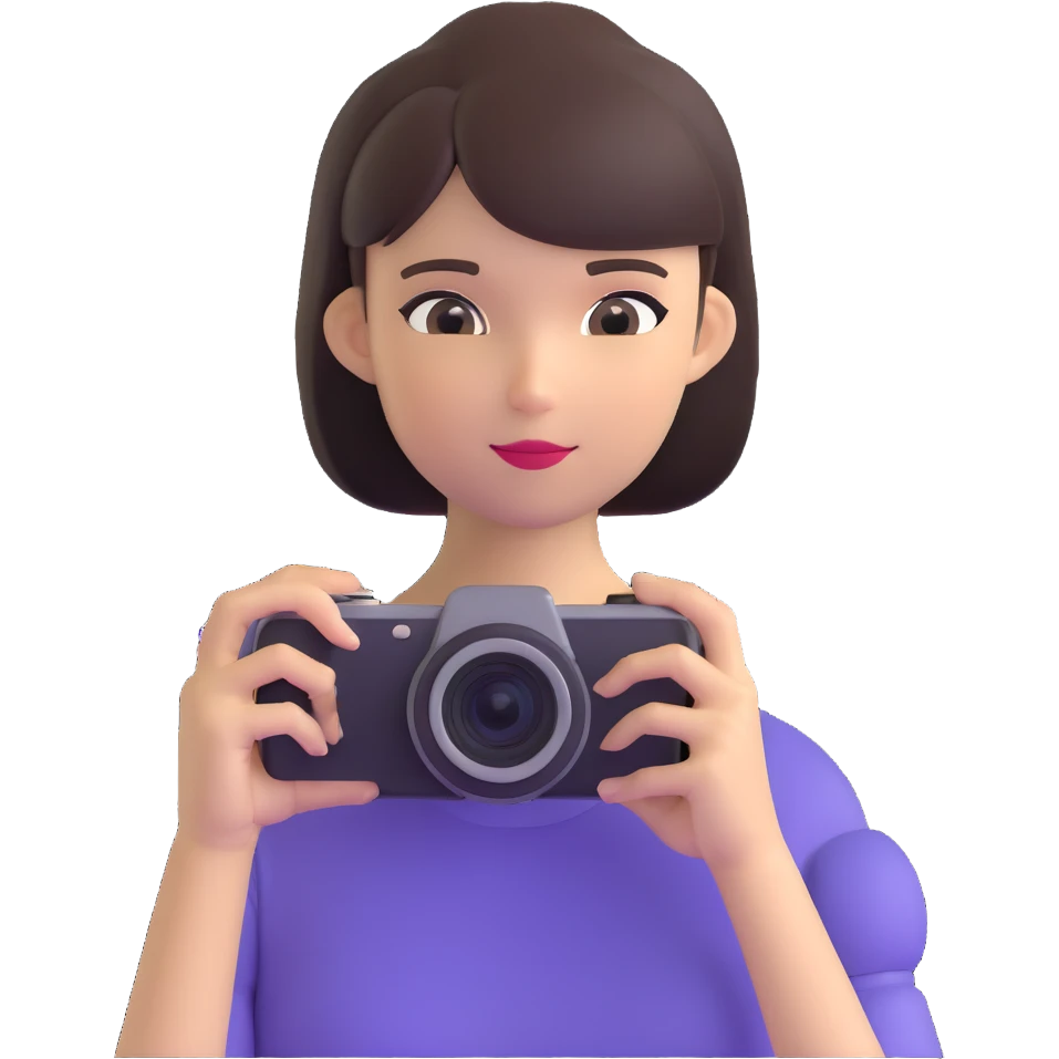 beautiful young lady with short straight hair taking a photo, upper body view emoji