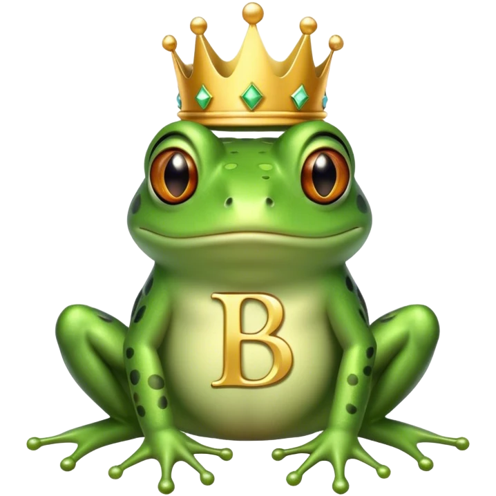 Frog with gold crown and letter b in it emoji