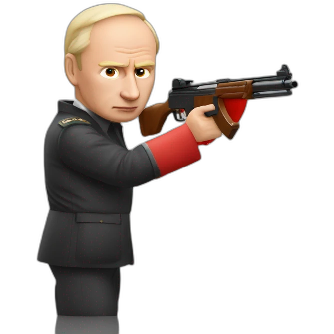 Vladimir Poutine shooting nobody with tomato sauce emoji