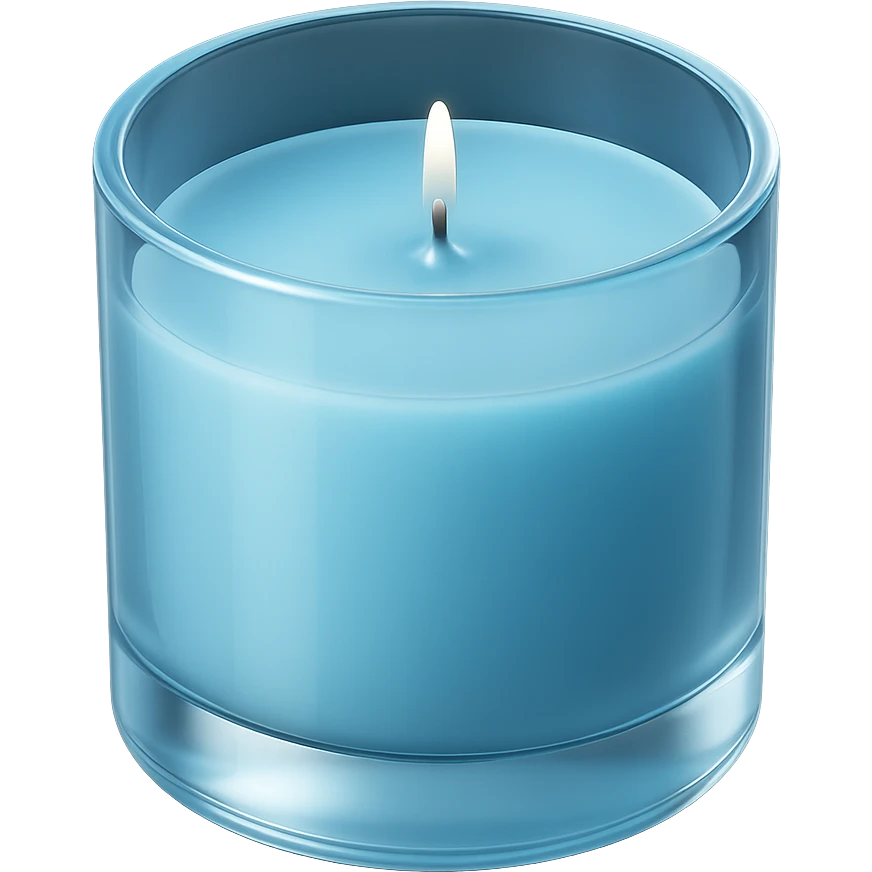 aesthetic sky blue scented candle, glossy and reflective, modern look emoji