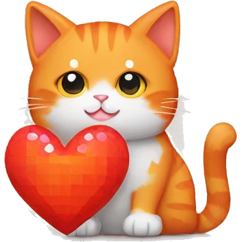 Pixelated Orange cat holding a heart emoji