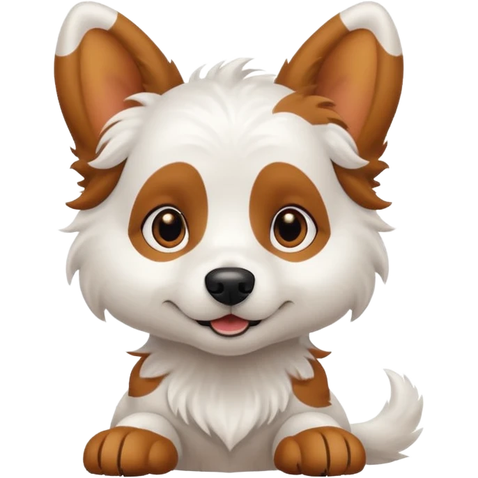 White dog with brown eyes and some long body and white ears with brown spots curved on the sides emoji