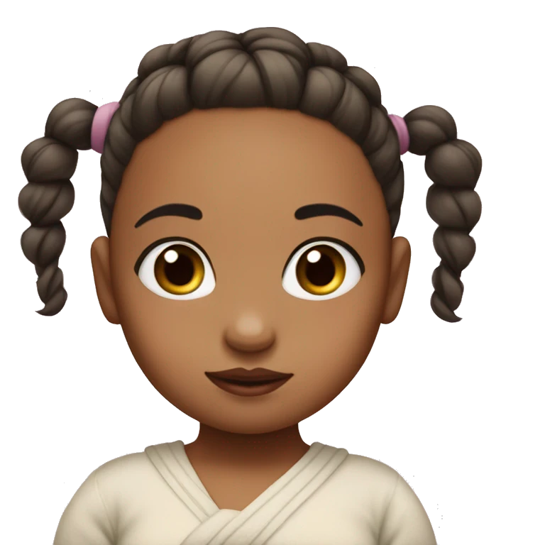 Baby girl with her hair tied up in a bun and she has white skin emoji