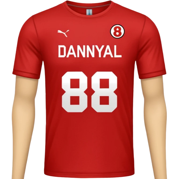 Football T-shirt saying Danyaal on the back with number 18 emoji