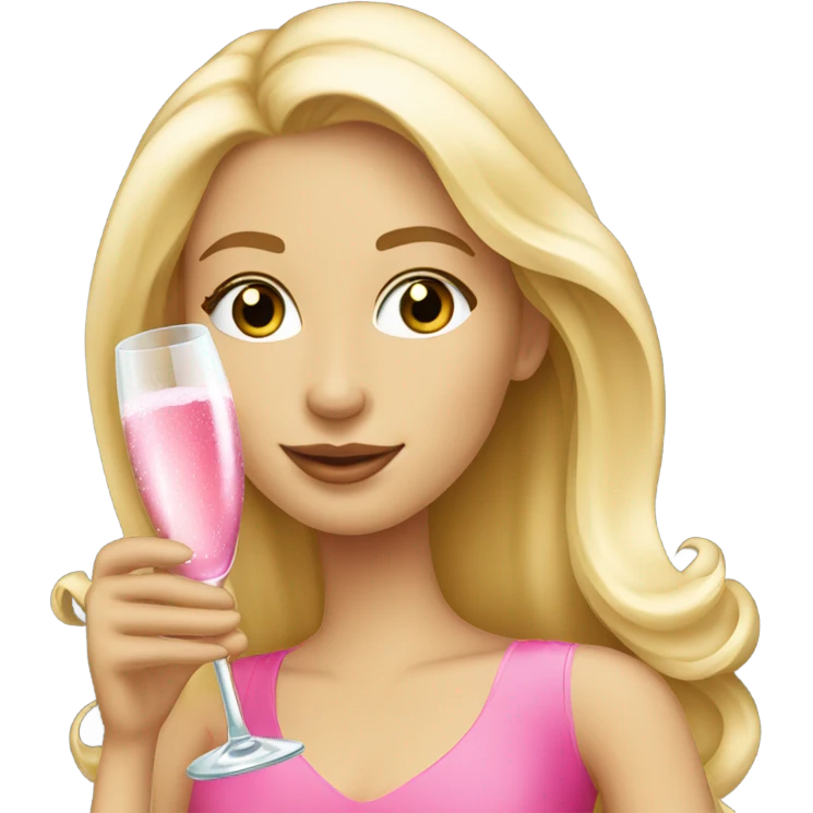 Pretty blonde lady with long hair drinking pink champagne emoji