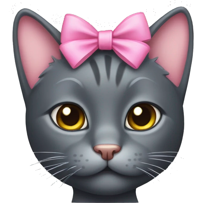 Dark gray cat with pink bow on ear emoji