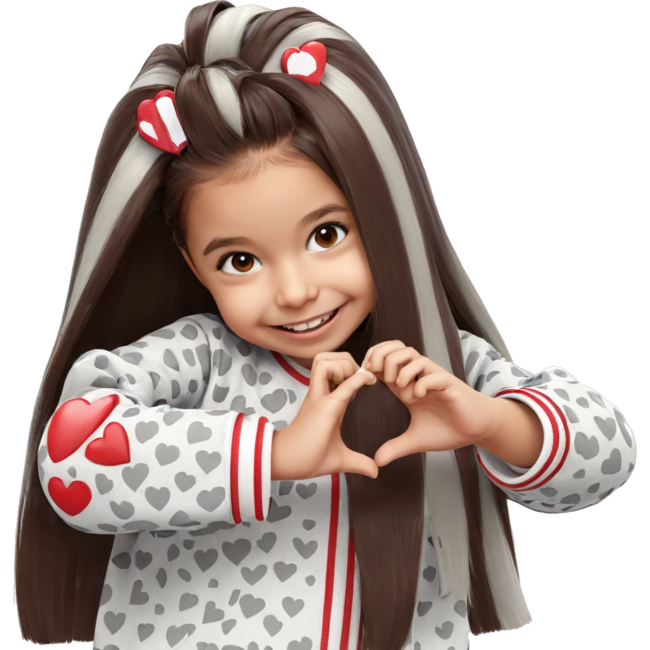 smiling girl with heart hands emoji