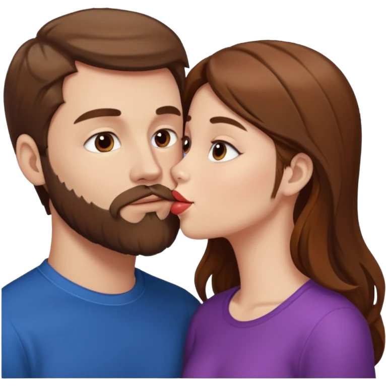 White man with brown hair and beard kissing lips with a white girl with brown hair emoji
