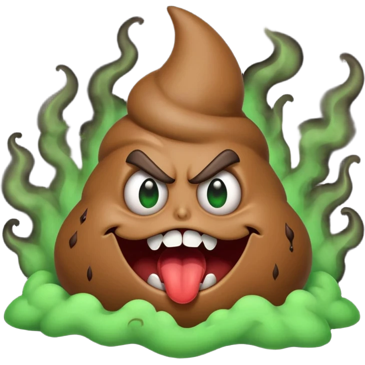 Evil poop with green smoke and flies and razor sharp teeth emoji