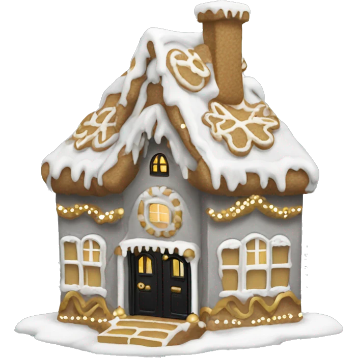 light grey and gold and black gingerbread house emoji