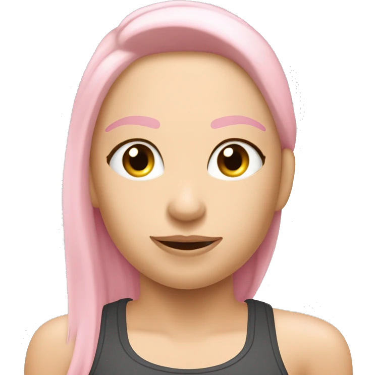 Eine rohaarige, welche im gym hip thrusts macht. Sie ist pastell rosa gekleidet und in gym kleidung emoji