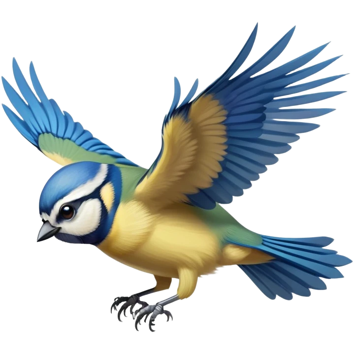 Eurasian blue tit bird flying with wings spread emoji