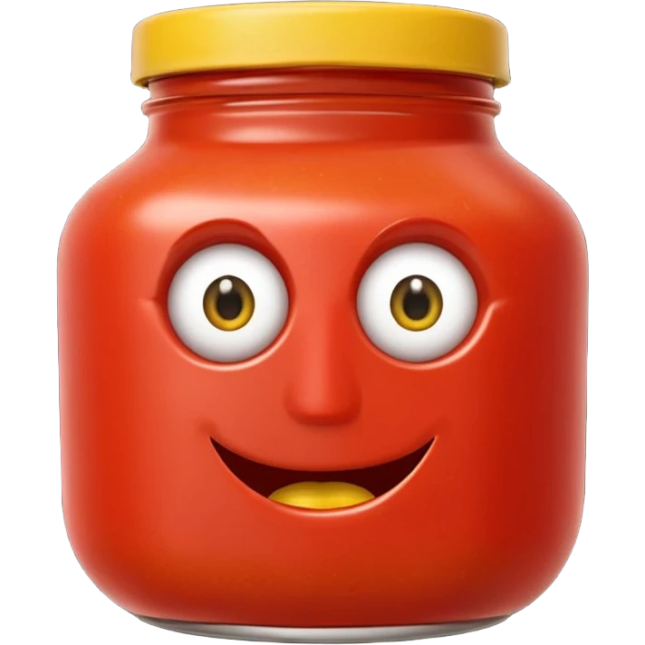 Un tarro de salsa de tomate y un tarro de salsa de mostaza al uno al lado del otro, los dos tarros con ojos emoji